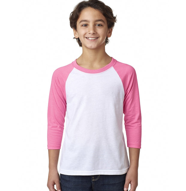 Next Level 3352 Youth Heather Colors 3/4 Sleeve Raglan Tee 60/40 Cotton/Poly