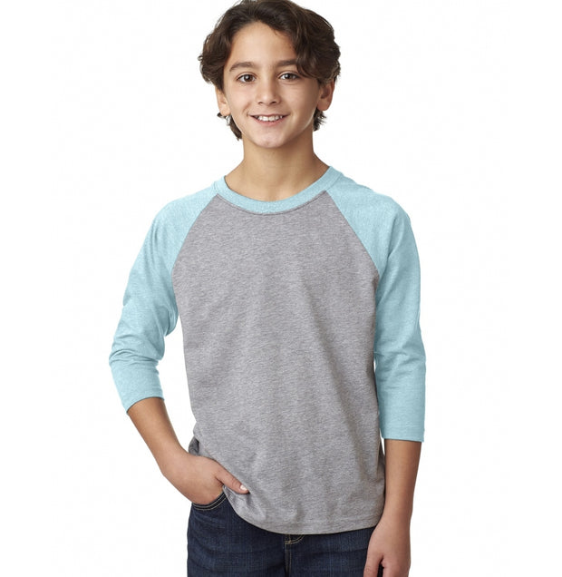 Next Level 3352 Youth Heather Colors 3/4 Sleeve Raglan Tee 60/40 Cotton/Poly